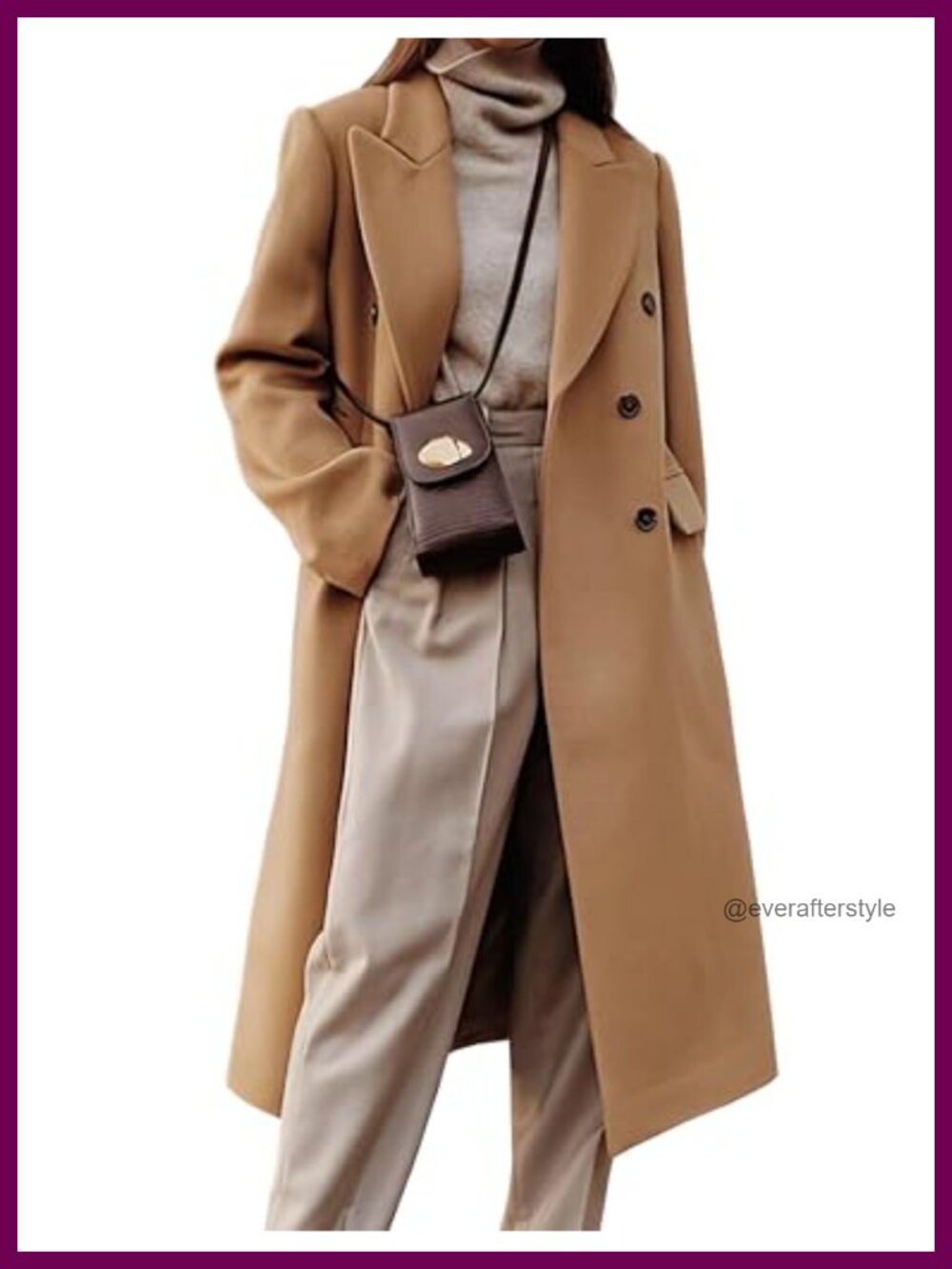 Womens Long Wool Blend Coat Double Breasted Trench Peacoat Winter